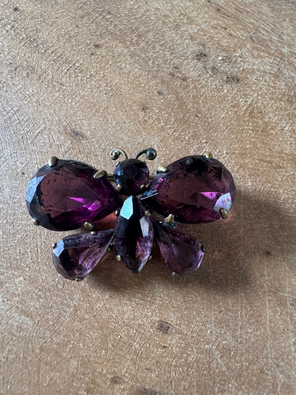 Antique Purple Crystal Butterfly Brooch